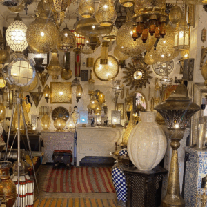 Gold Lighting Fixtures and Home Decor in the Souks, , Photo Credit: Joy Grant
