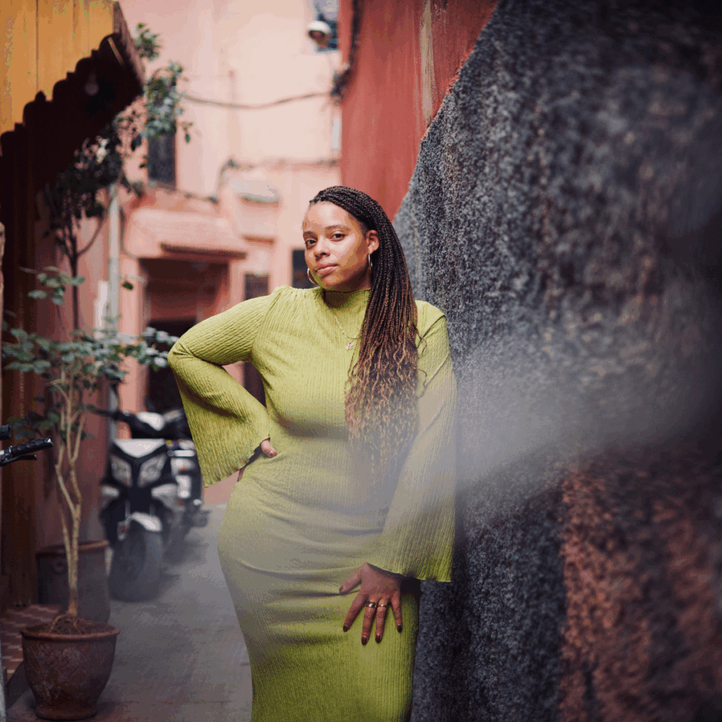 Joy poses in the medina